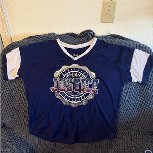 2/$10 Justice Navy and White Graphic V-Neck Tee